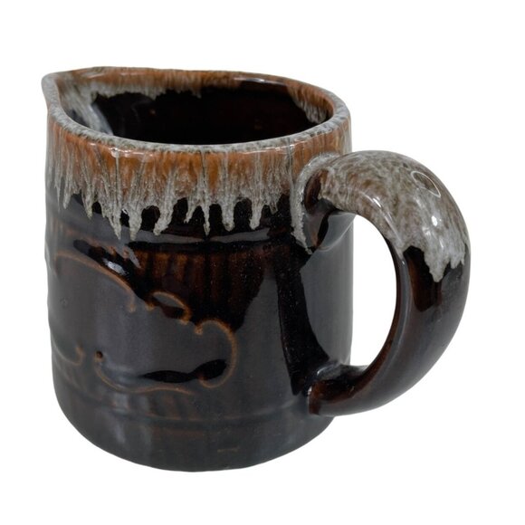 Vintage Pottery Stoneware Brown Drip Glaze Pitcher Creamer Gravy Syrup - Picture 2 of 9